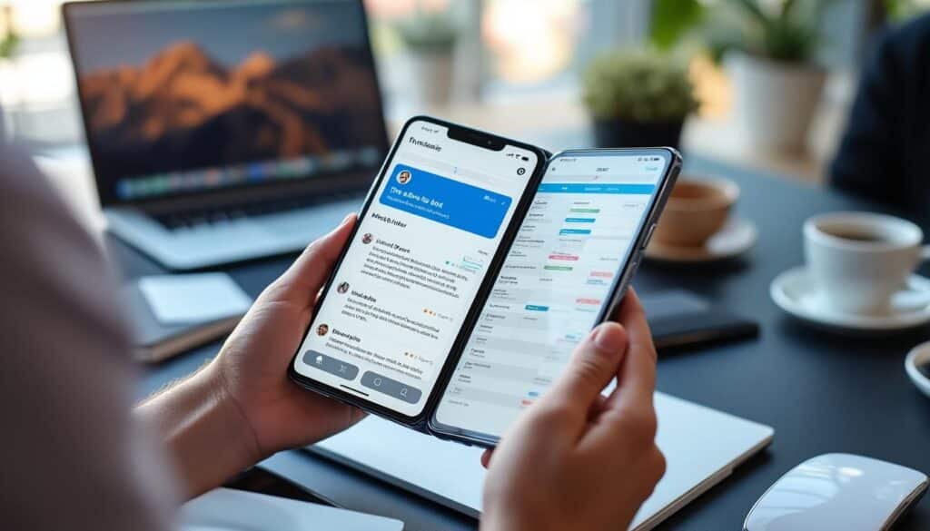 découvrez comment l'écran pliable transforme votre téléphone en une petite tablette de travail, alliant praticité et innovation pour une expérience mobile optimisée.