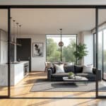 découvrez comment une verrière coulissante permet de moduler facilement l'espace entre le salon et la cuisine, alliant luminosité et fonctionnalité dans votre maison.