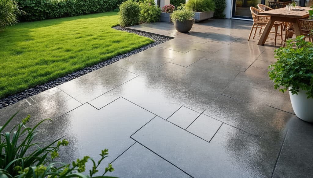 le béton drainant permet d'éviter les flaques d'eau sur la terrasse de votre maison en assurant un bon écoulement de l'eau et en réduisant les risques d'inondation.