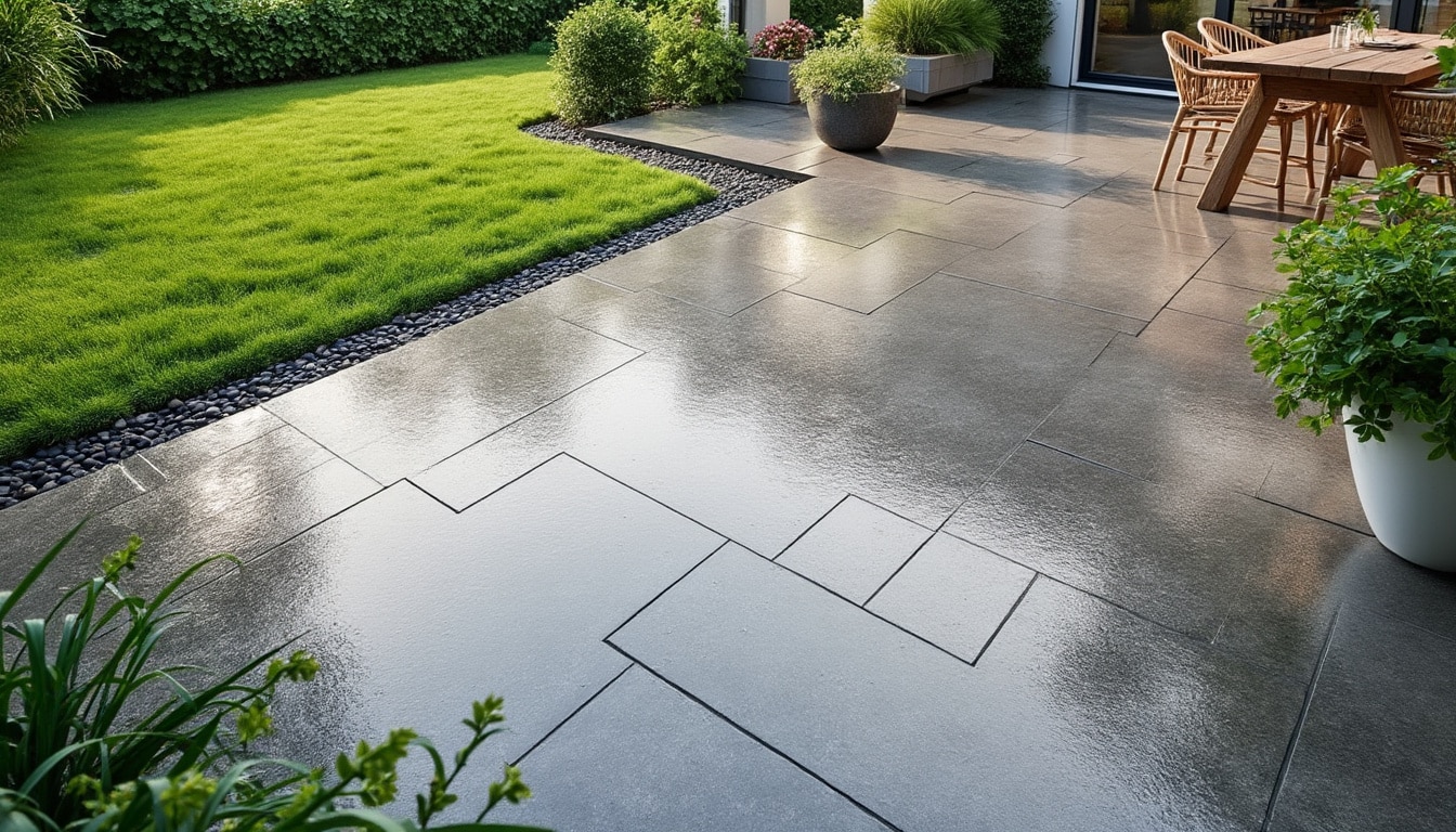 le béton drainant permet d'éviter les flaques d'eau sur la terrasse de votre maison en assurant un bon écoulement de l'eau et en réduisant les risques d'inondation.